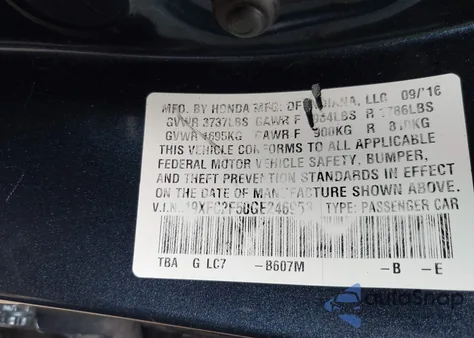 2016 Honda Civic Lx from USA, damaged, VIN 19XFC2F50GE246953